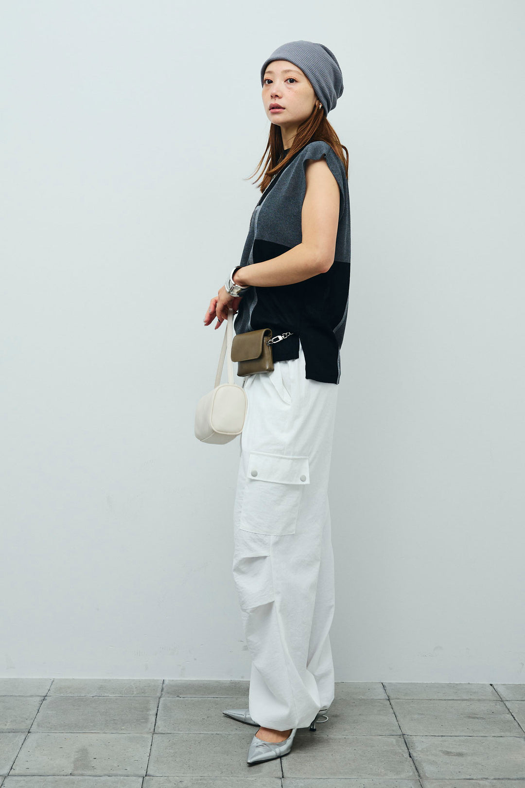 [予約/SET]リネンタッチ配色フレンチプルオーバー+カーゴパンツ(2set)