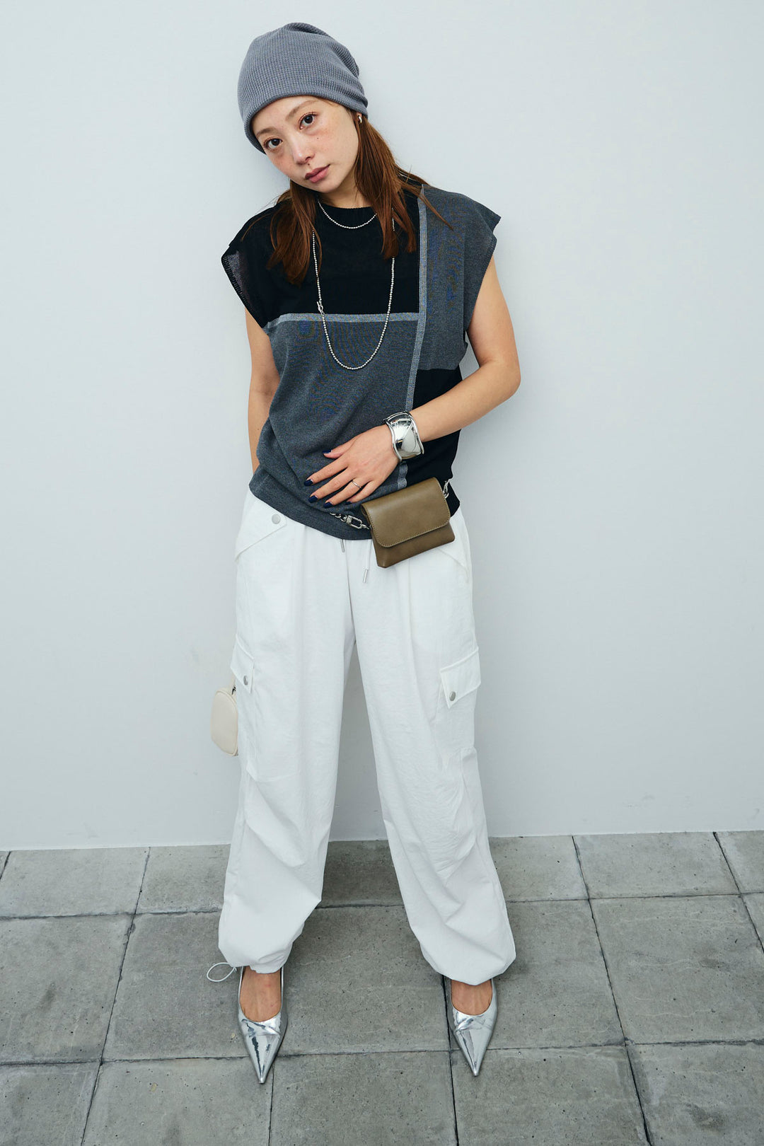 [予約/SET]リネンタッチ配色フレンチプルオーバー+カーゴパンツ(2set)