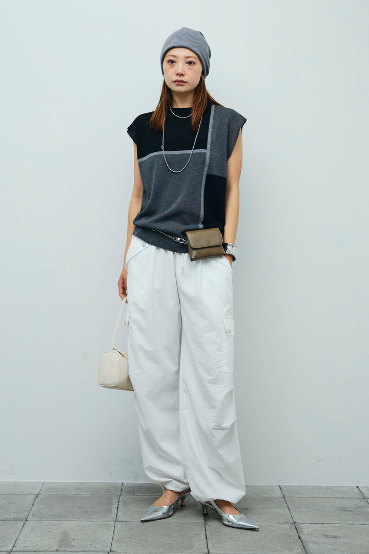 [予約/SET]リネンタッチ配色フレンチプルオーバー+カーゴパンツ(2set)