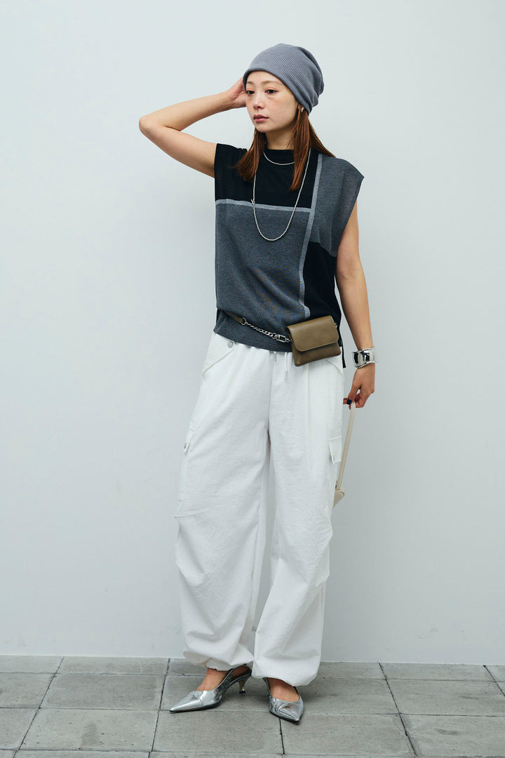 [予約/SET]リネンタッチ配色フレンチプルオーバー+カーゴパンツ(2set)