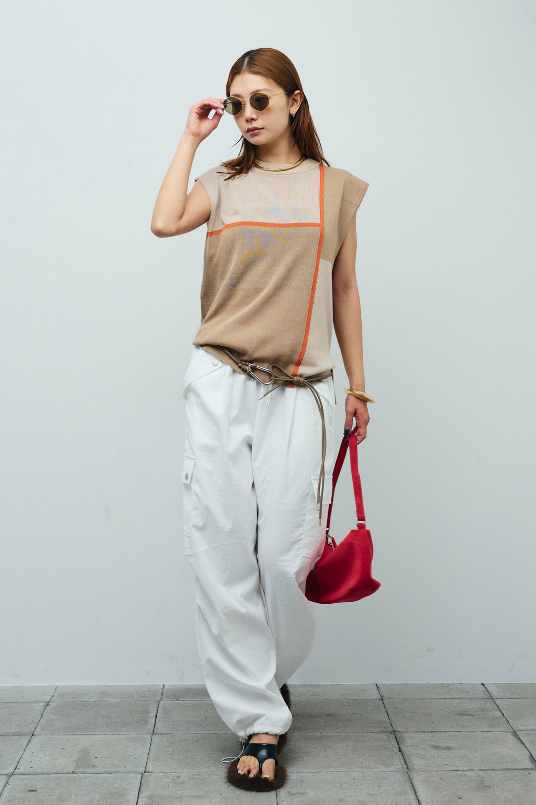 [予約/SET]リネンタッチ配色フレンチプルオーバー+カーゴパンツ(2set)