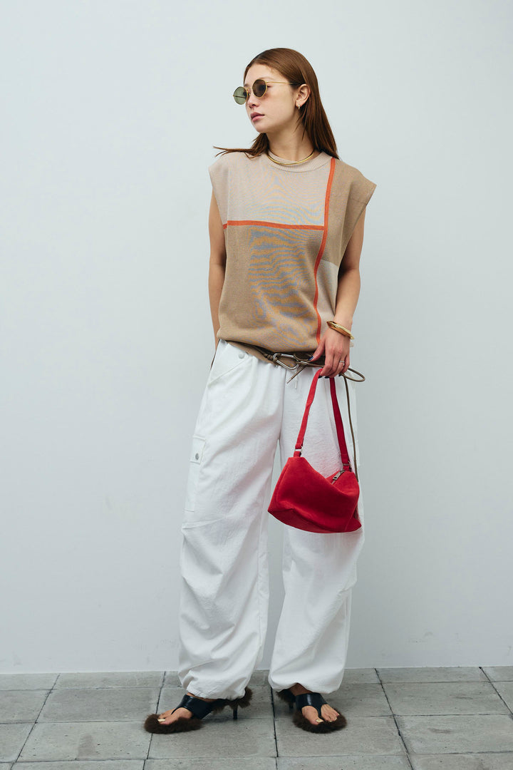 [予約/SET]リネンタッチ配色フレンチプルオーバー+カーゴパンツ(2set)