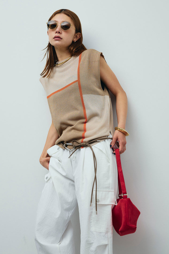 [予約/SET]リネンタッチ配色フレンチプルオーバー+カーゴパンツ(2set)