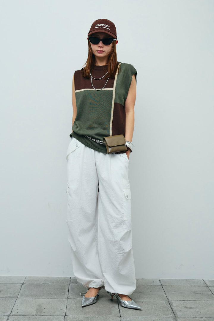 [予約/SET]リネンタッチ配色フレンチプルオーバー+カーゴパンツ(2set)