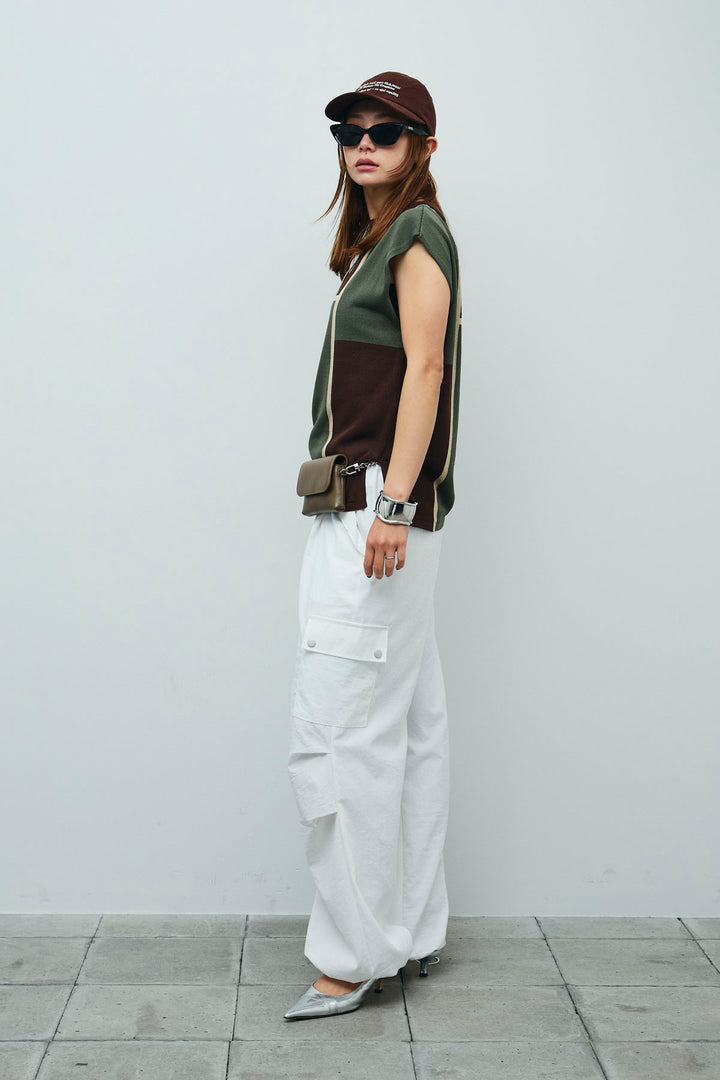 [予約/SET]リネンタッチ配色フレンチプルオーバー+カーゴパンツ(2set)