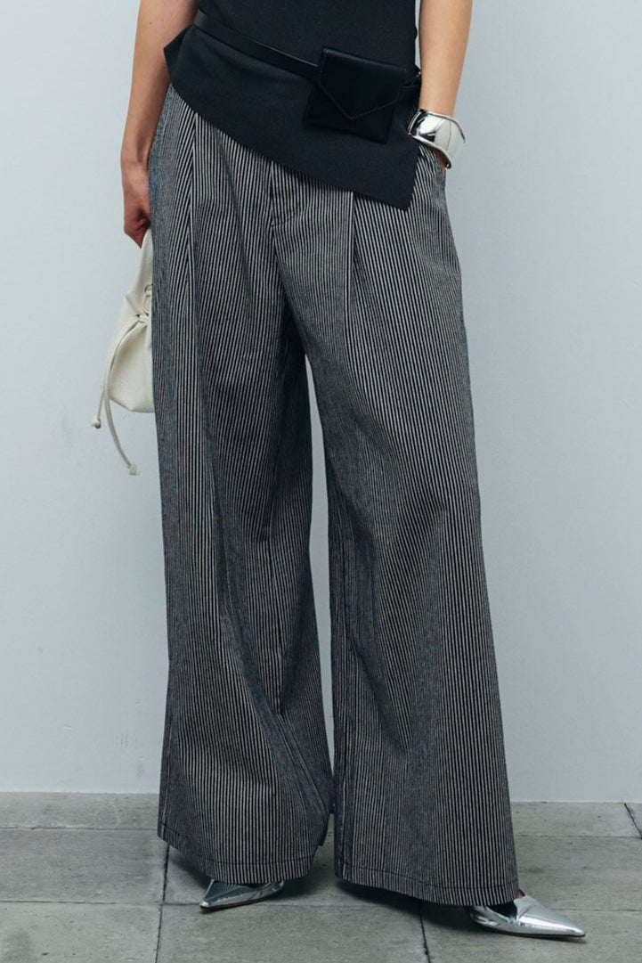 [予約]細ストライプワイドパンツ