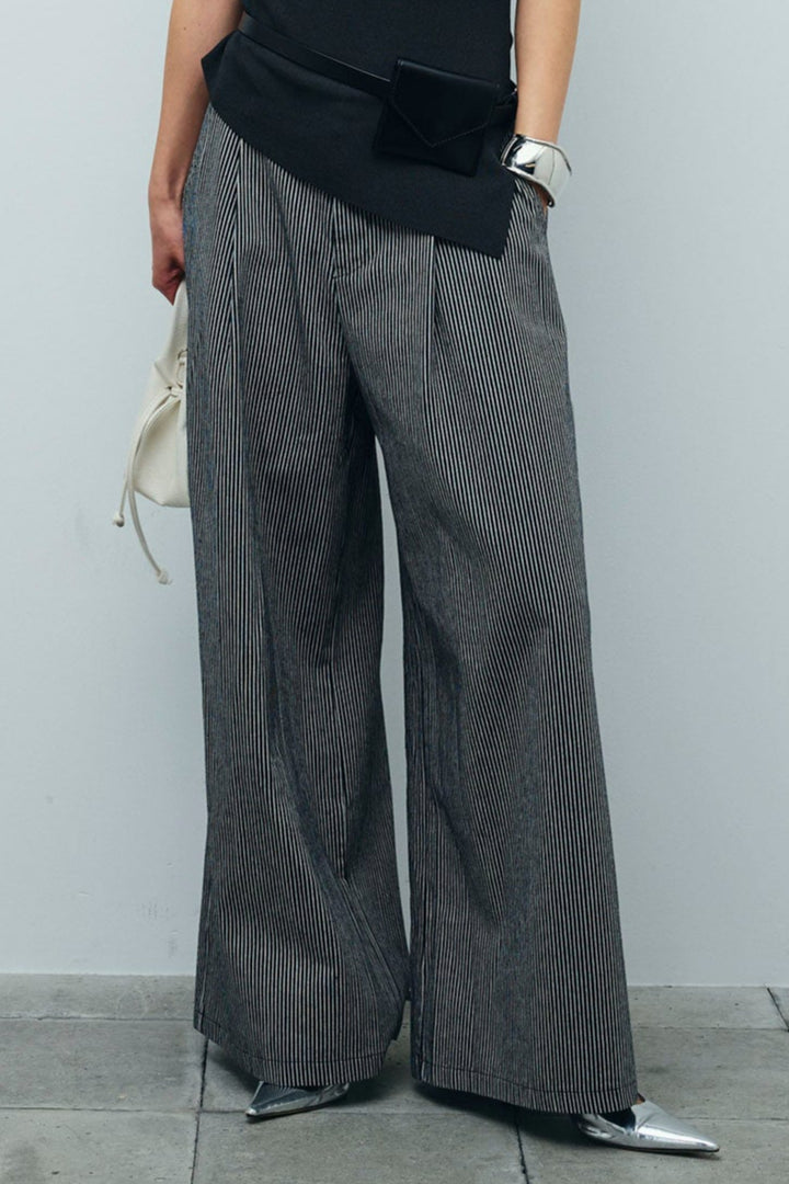 [予約]細ストライプワイドパンツ