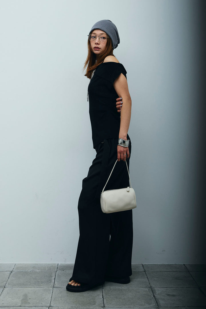 [予約/SET]アシンメトリーオフショルサマーニット+スリットラップパンツ(2set)