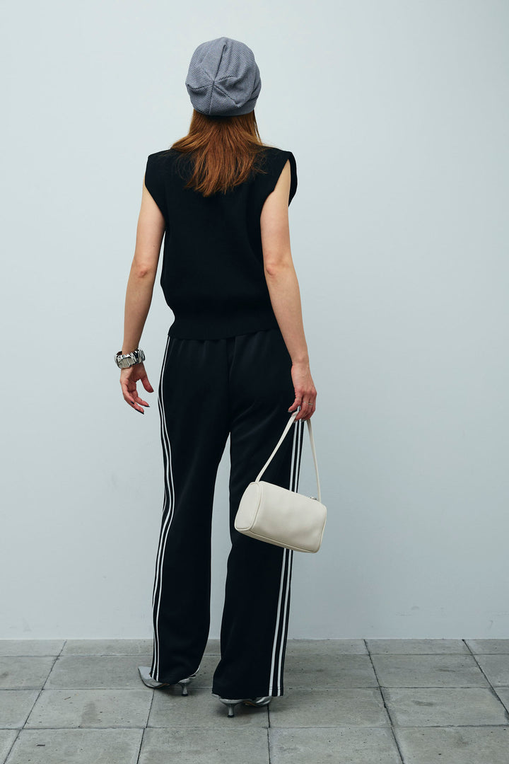 [予約/SET]メタルボタンニットベスト+サイドライントラックPT(2set)