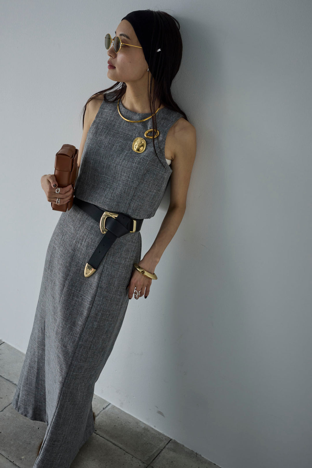 [予約/SET]リネンタッチクロップドベスト+リネンタッチハイウエストスカート(2set)