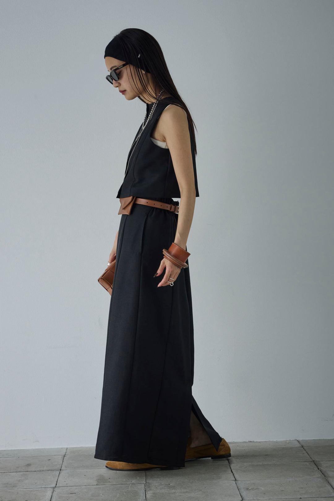 [予約/SET]リネンタッチクロップドベスト+リネンタッチハイウエストスカート(2set)