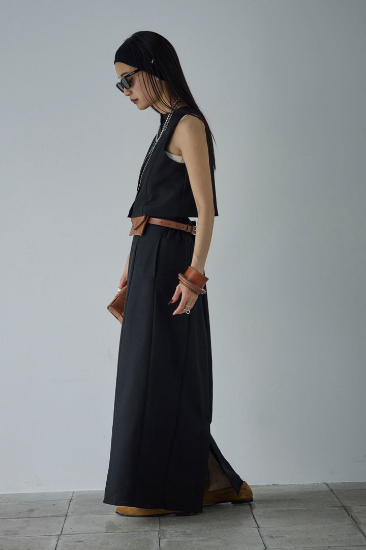 [予約/SET]リネンタッチクロップドベスト+リネンタッチハイウエストスカート(2set)