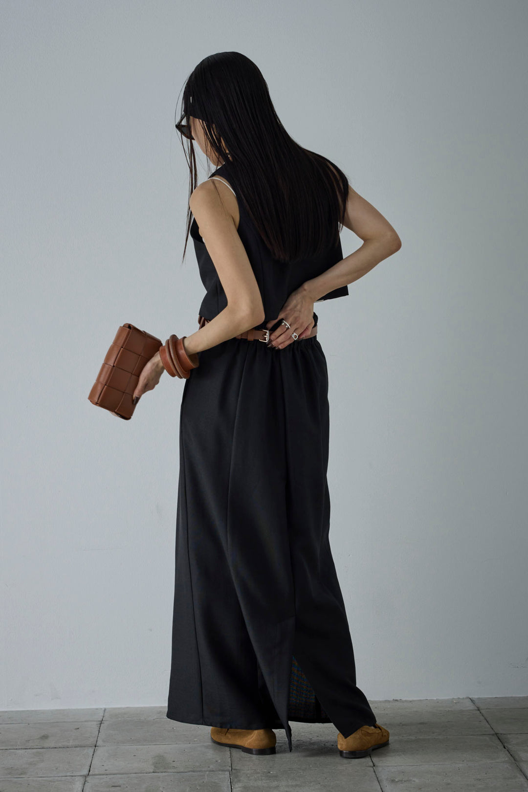 [予約/SET]リネンタッチクロップドベスト+リネンタッチハイウエストスカート(2set)