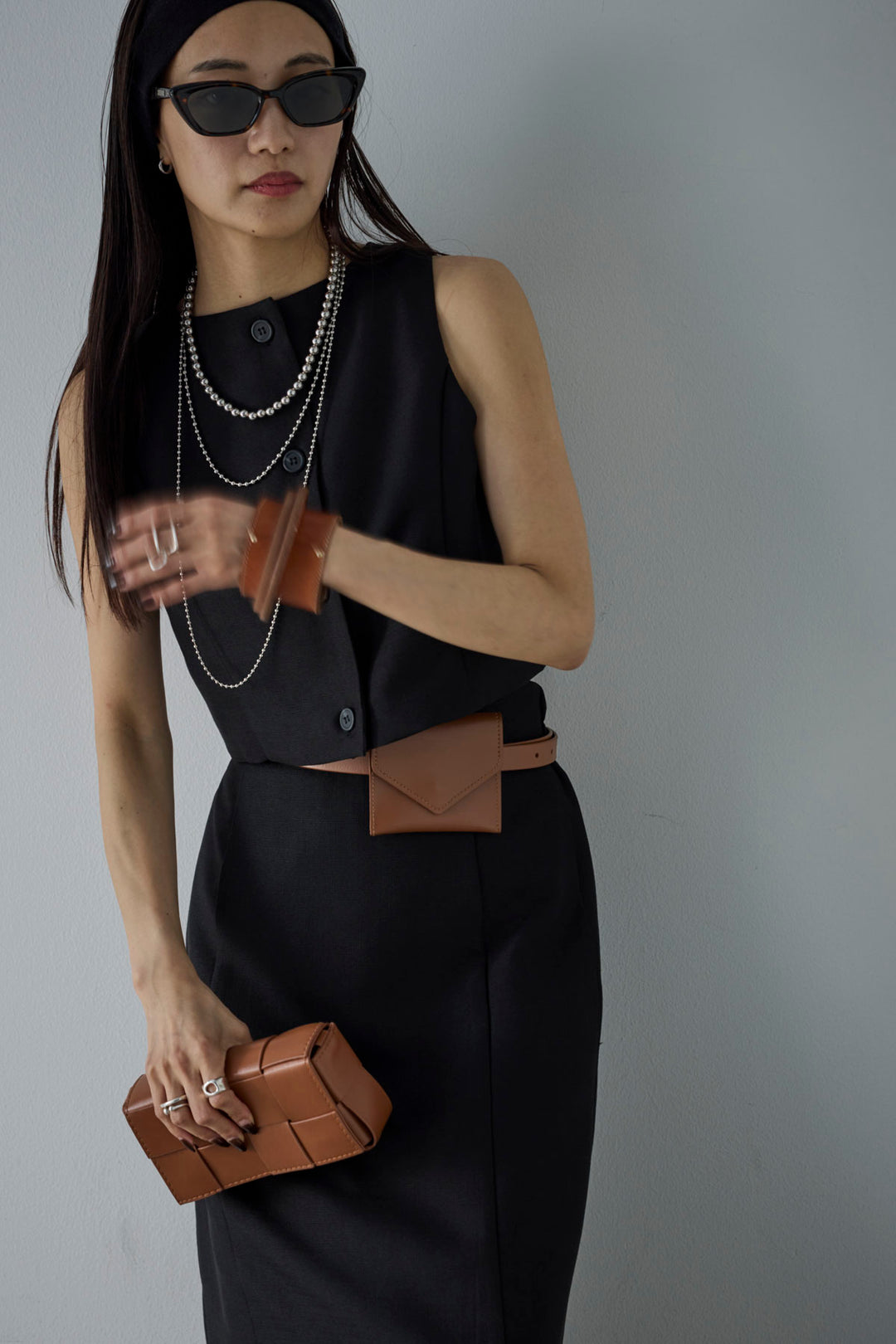 [予約/SET]リネンタッチクロップドベスト+リネンタッチハイウエストスカート(2set)