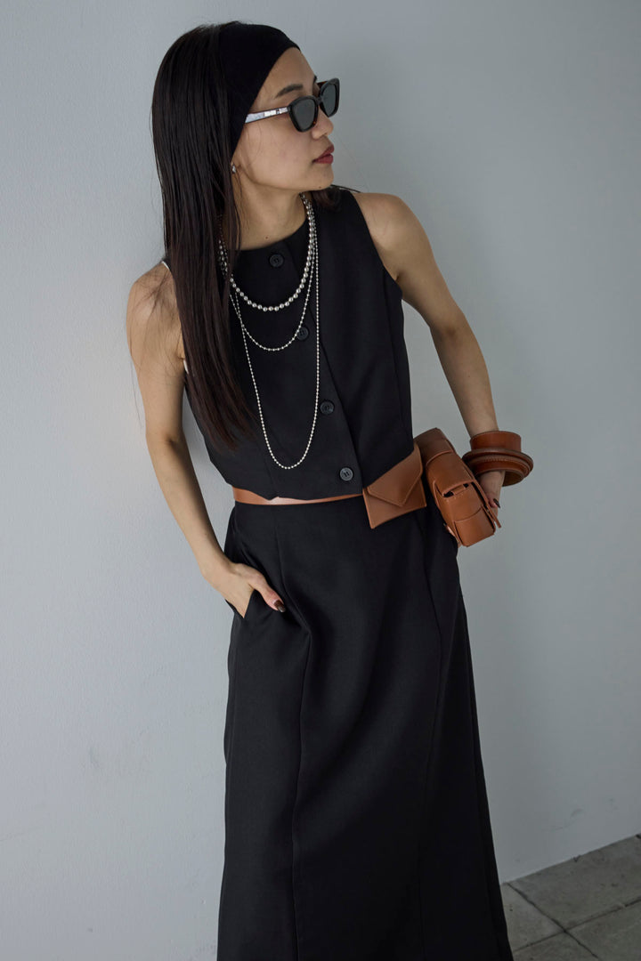 [予約/SET]リネンタッチクロップドベスト+リネンタッチハイウエストスカート(2set)