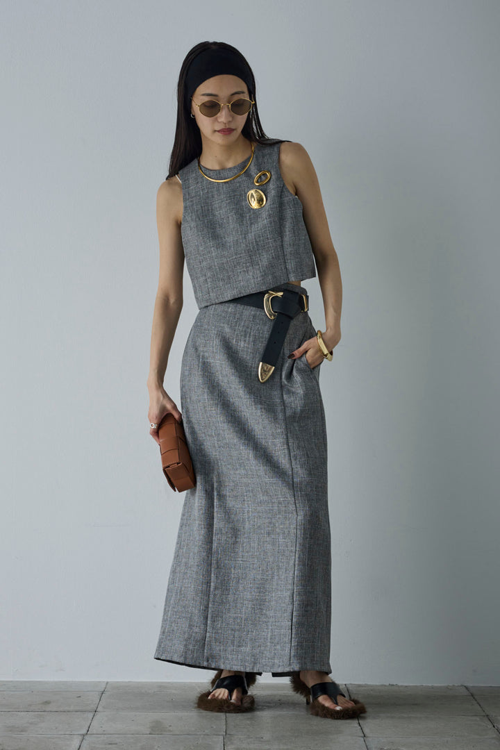 [予約/SET]リネンタッチクロップドベスト+リネンタッチハイウエストスカート(2set)