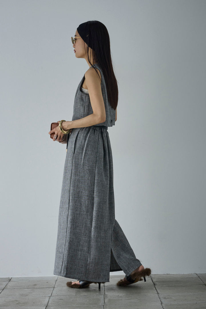 [予約/SET]リネンタッチクロップドベスト+リネンタッチハイウエストスカート(2set)