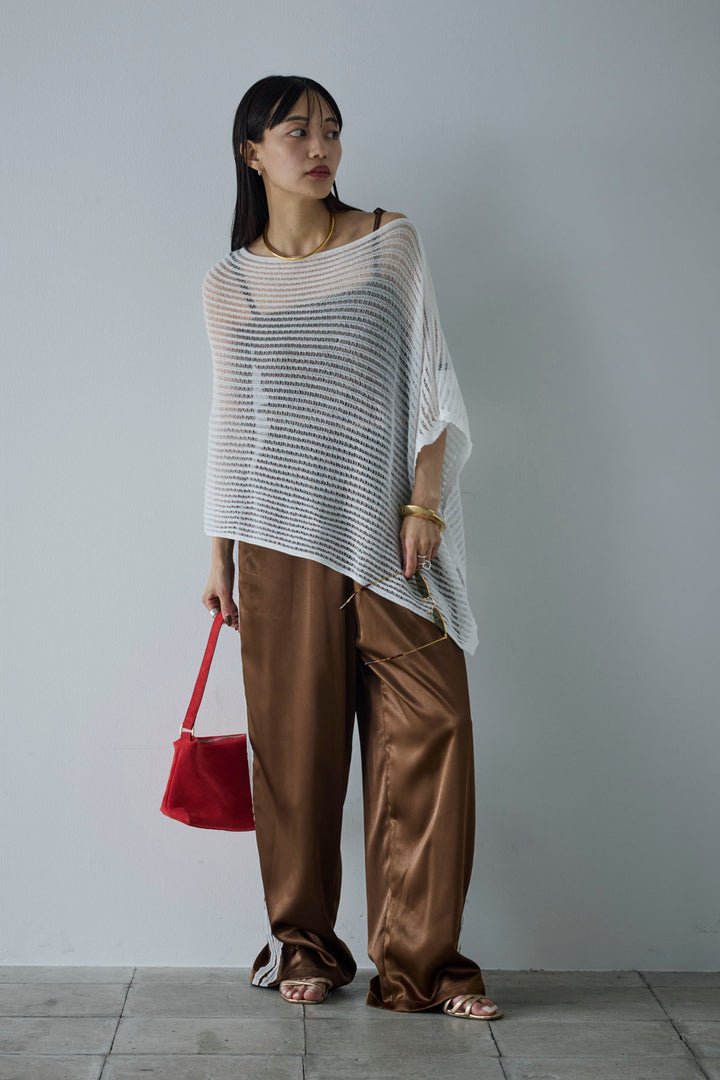 [予約/SET]サマーニットアシンメトリーポンチョ+ウェーブパイピングショートキャミ+サテンレースラインパンツ(3set)