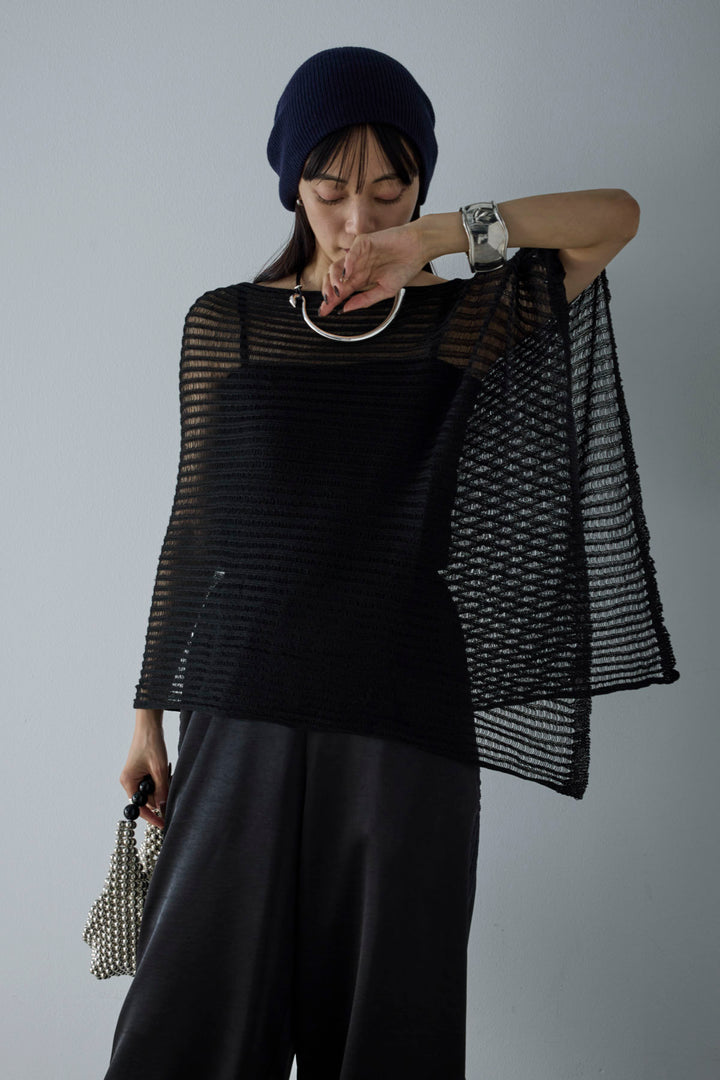 [予約/SET]サマーニットアシンメトリーポンチョ+ウェーブパイピングショートキャミ+サテンレースラインパンツ(3set)