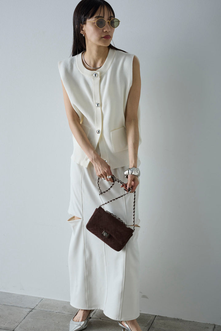 [予約/SET]メタルボタンニットベスト+ベルト付きサイドジップスカート(2set)