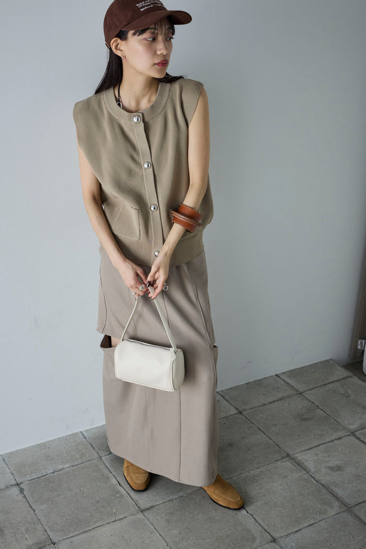 [予約/SET]メタルボタンニットベスト+ベルト付きサイドジップスカート(2set)