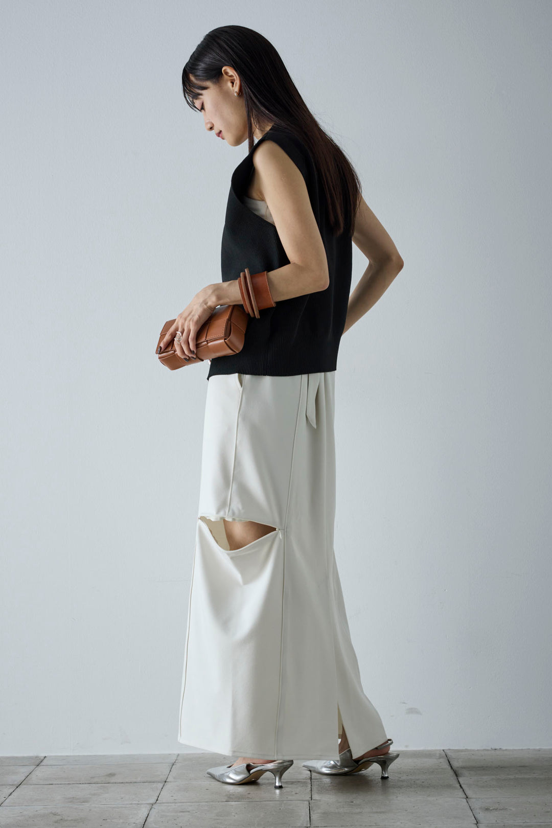 [予約/SET]メタルボタンニットベスト+ベルト付きサイドジップスカート(2set)