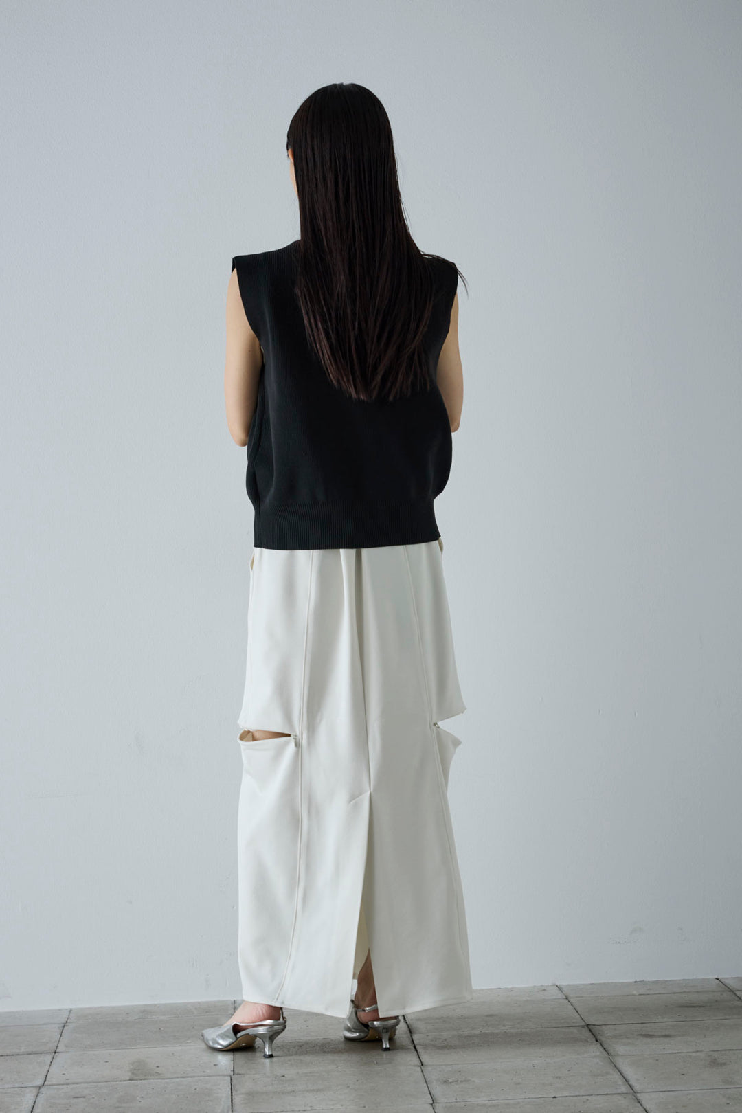 [予約/SET]メタルボタンニットベスト+ベルト付きサイドジップスカート(2set)