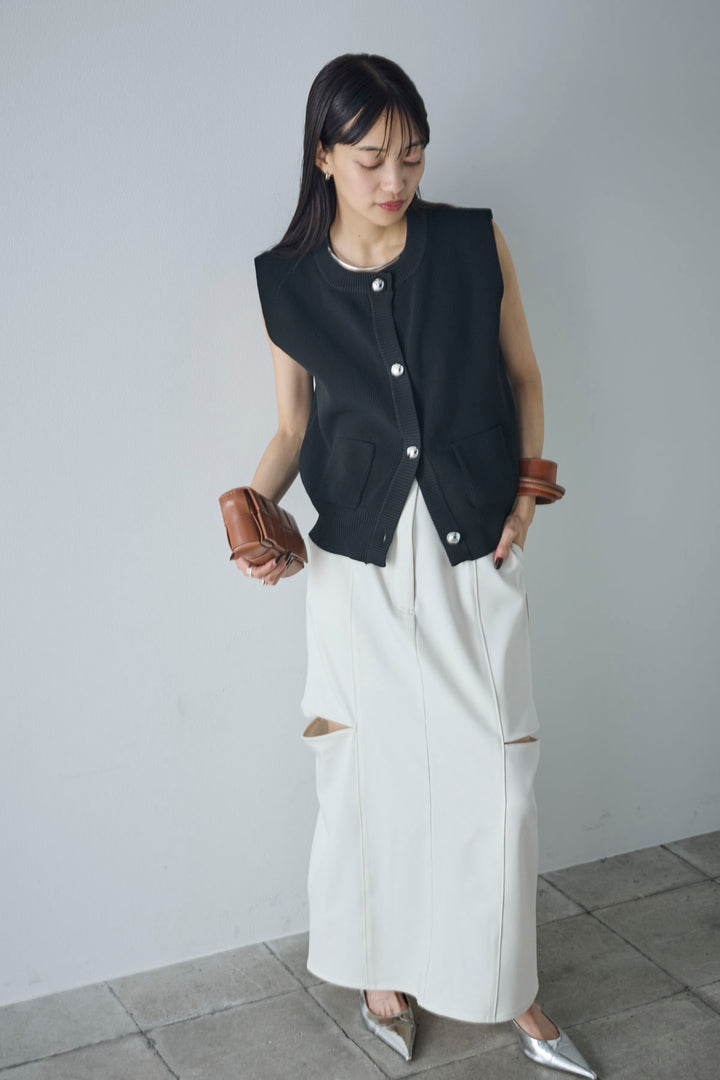 [予約/SET]メタルボタンニットベスト+ベルト付きサイドジップスカート(2set)