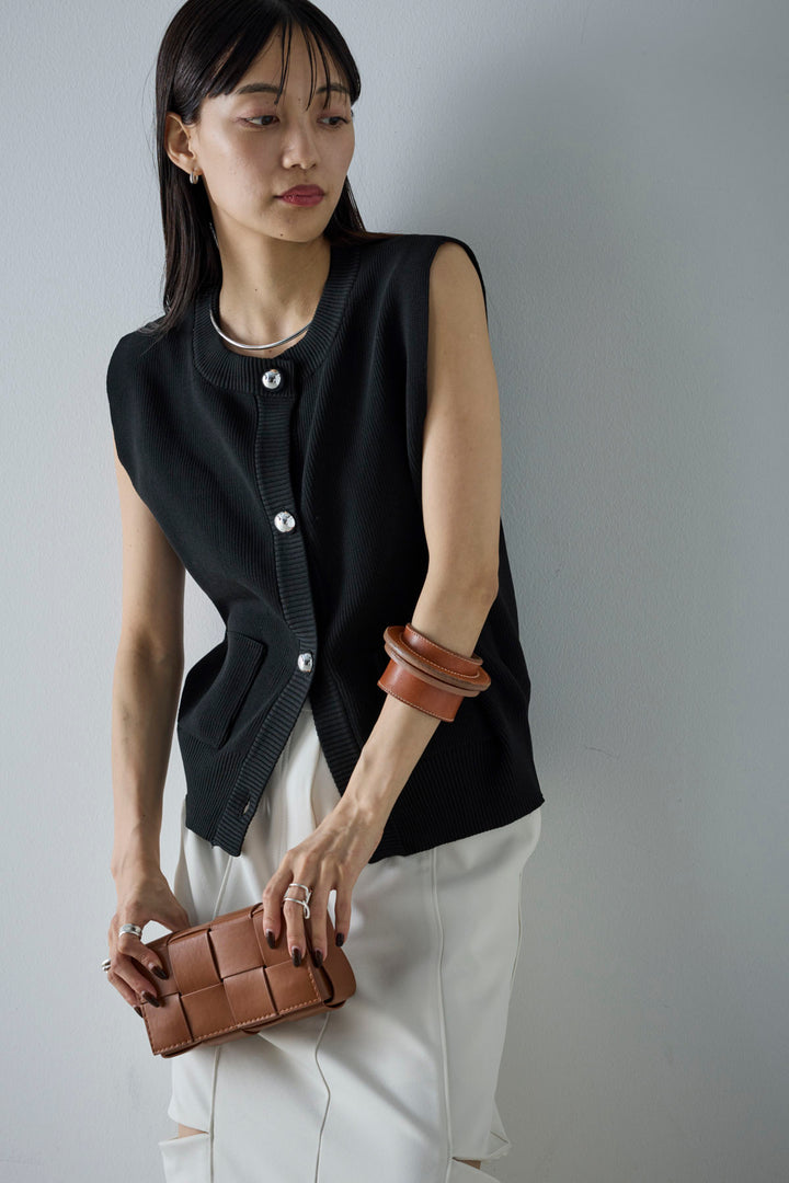 [予約/SET]メタルボタンニットベスト+ベルト付きサイドジップスカート(2set)