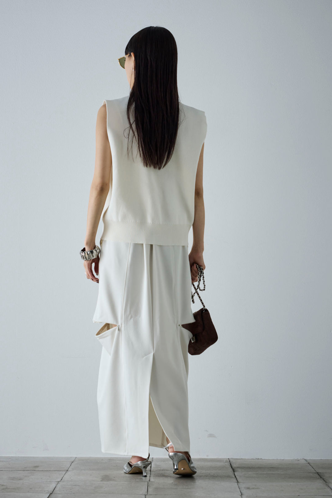 [予約/SET]メタルボタンニットベスト+ベルト付きサイドジップスカート(2set)