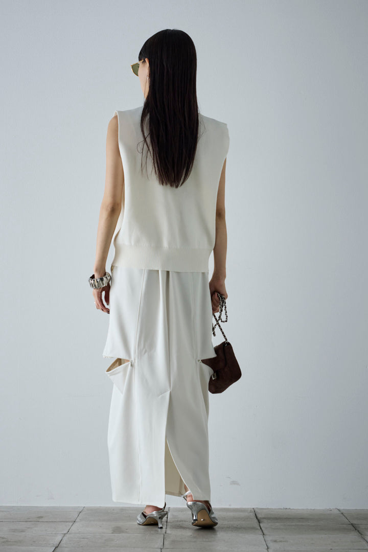 [予約/SET]メタルボタンニットベスト+ベルト付きサイドジップスカート(2set)