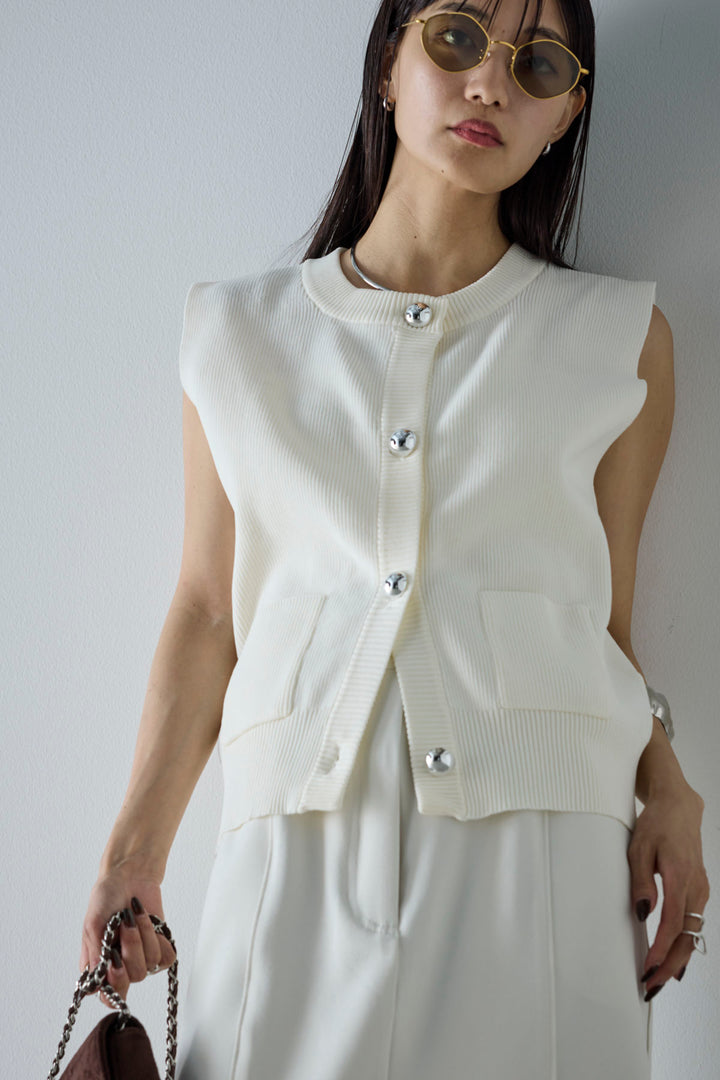 [予約/SET]メタルボタンニットベスト+ベルト付きサイドジップスカート(2set)