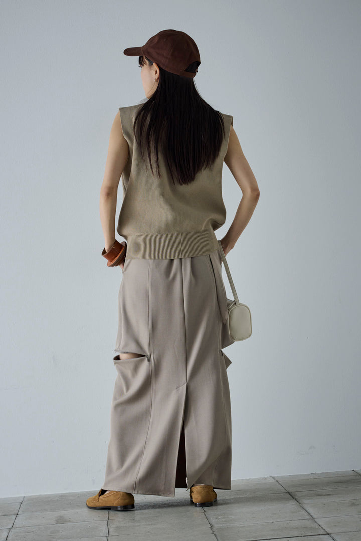 [予約/SET]メタルボタンニットベスト+ベルト付きサイドジップスカート(2set)