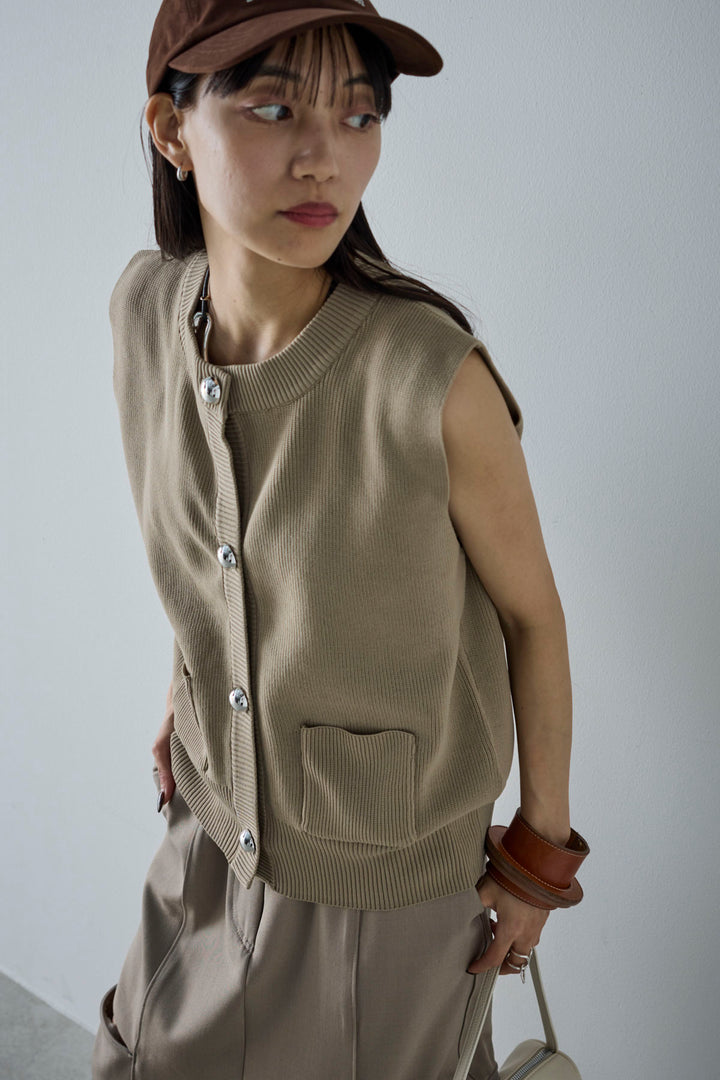 [予約/SET]メタルボタンニットベスト+ベルト付きサイドジップスカート(2set)