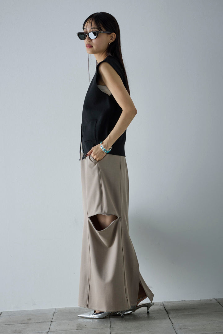 [予約/SET]メタルボタンニットベスト+ベルト付きサイドジップスカート(2set)