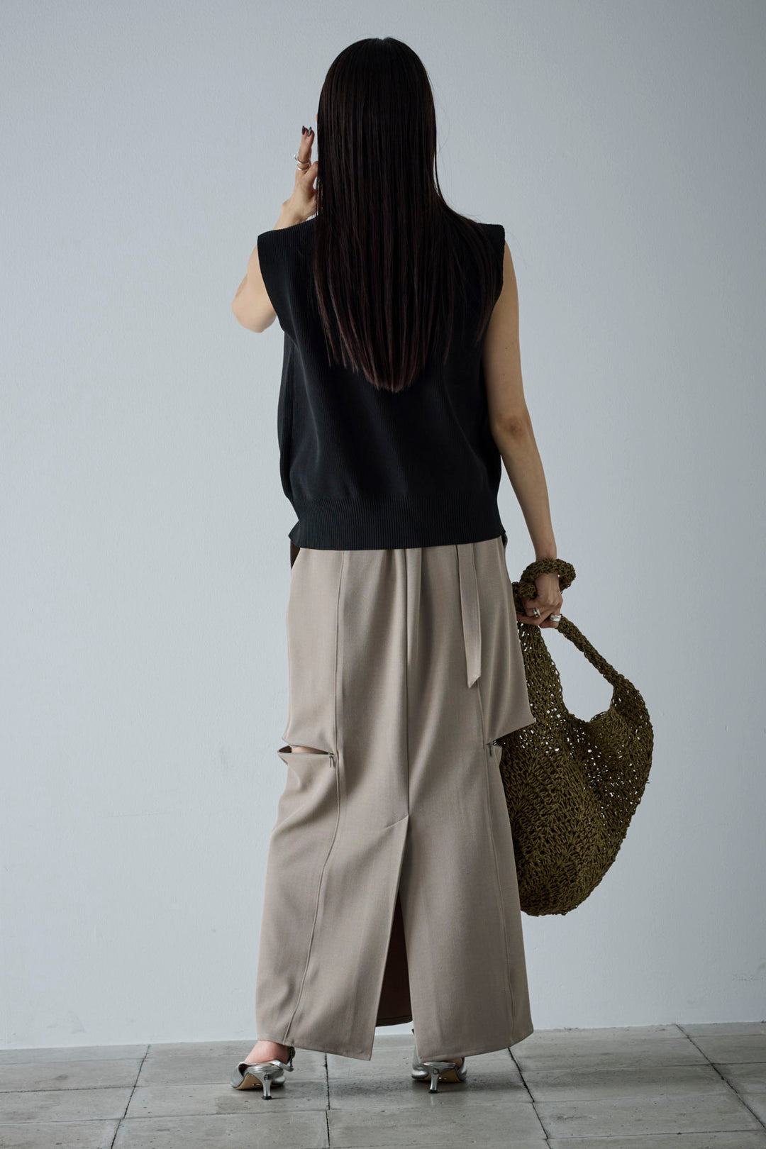 [予約/SET]メタルボタンニットベスト+ベルト付きサイドジップスカート(2set)