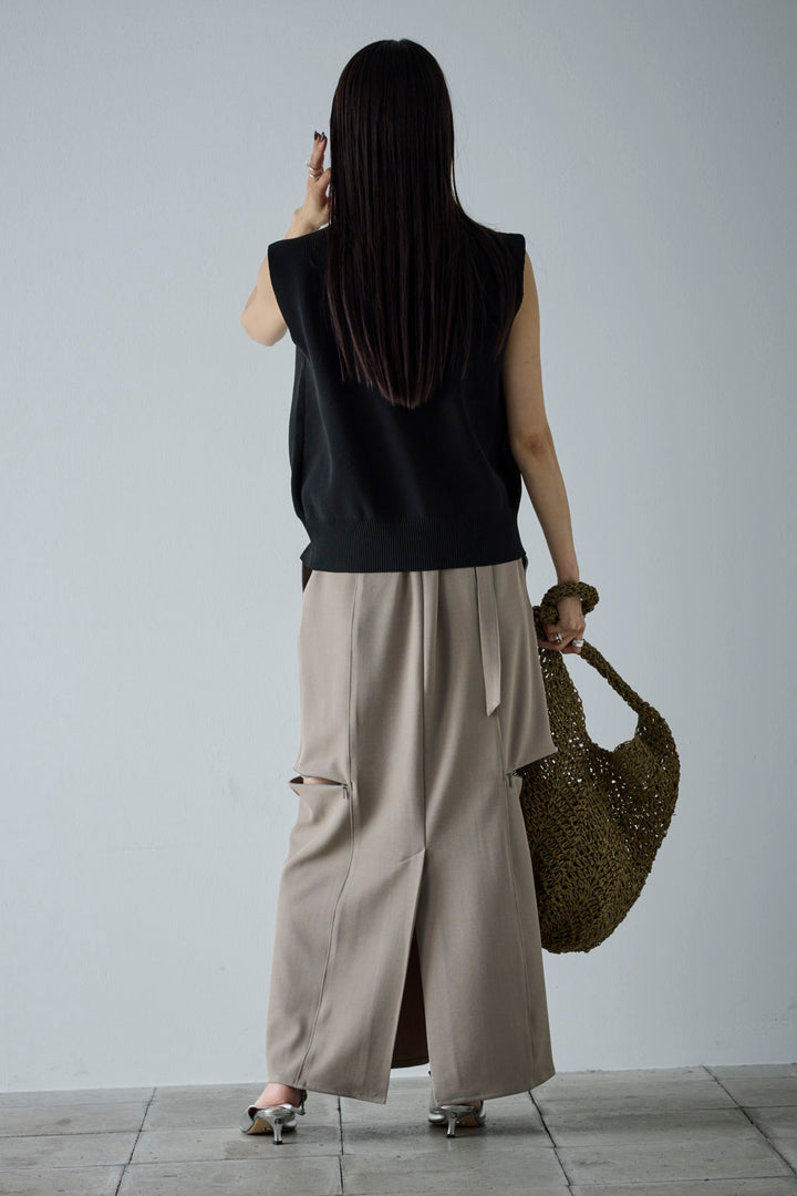 [予約/SET]メタルボタンニットベスト+ベルト付きサイドジップスカート(2set)