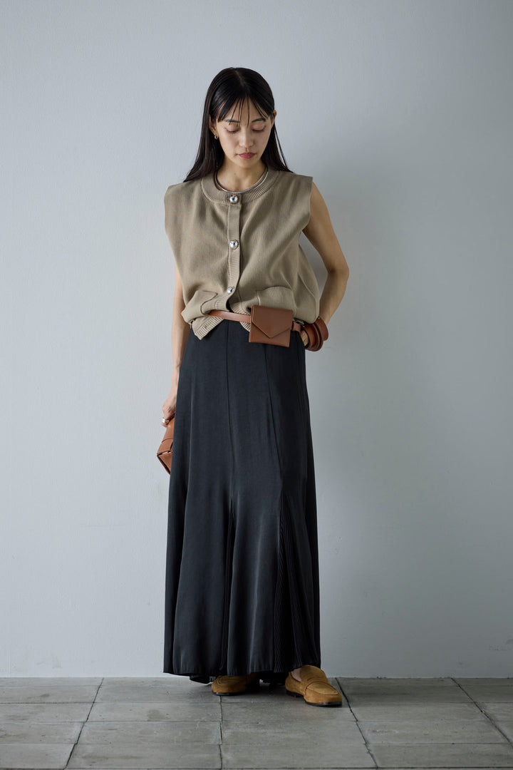 [予約/SET]メタルボタンニットベスト+プリーツシアー切り替えスカート(2set)