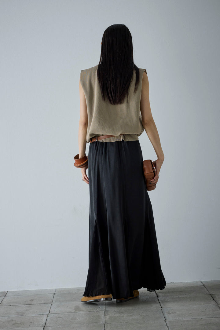 [予約/SET]メタルボタンニットベスト+プリーツシアー切り替えスカート(2set)