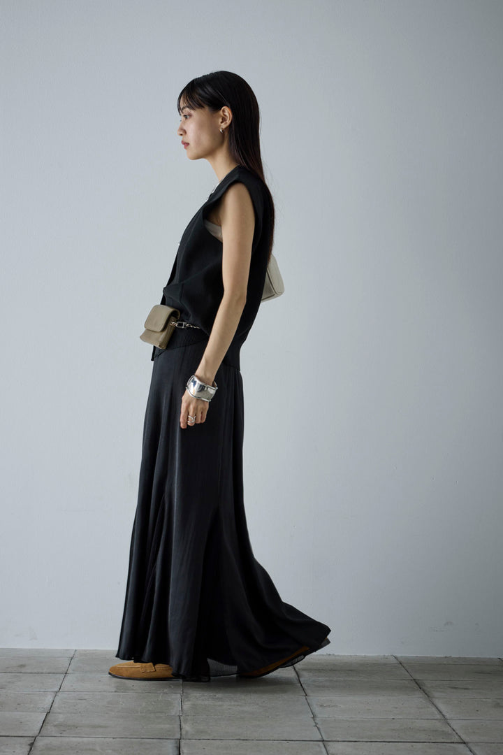 [予約/SET]メタルボタンニットベスト+プリーツシアー切り替えスカート(2set)