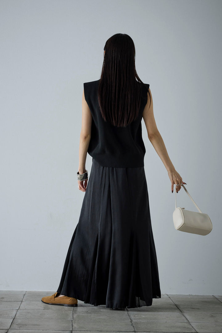 [予約/SET]メタルボタンニットベスト+プリーツシアー切り替えスカート(2set)