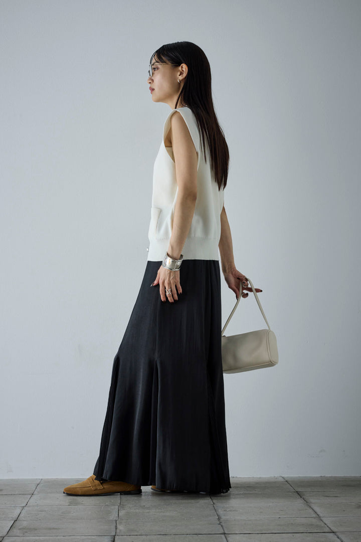 [予約/SET]メタルボタンニットベスト+プリーツシアー切り替えスカート(2set)