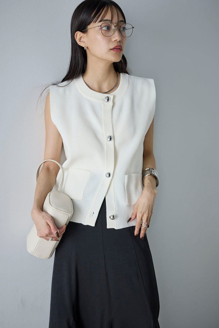 [予約/SET]メタルボタンニットベスト+プリーツシアー切り替えスカート(2set)