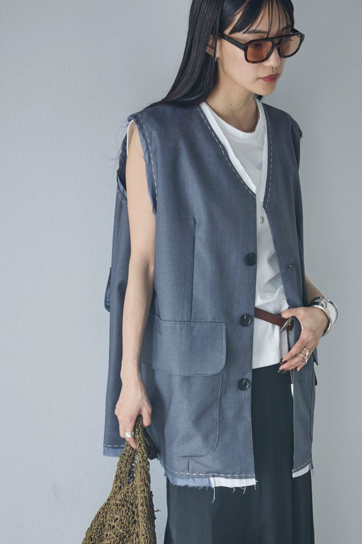 [予約]切りっぱなしステッチデザインベスト