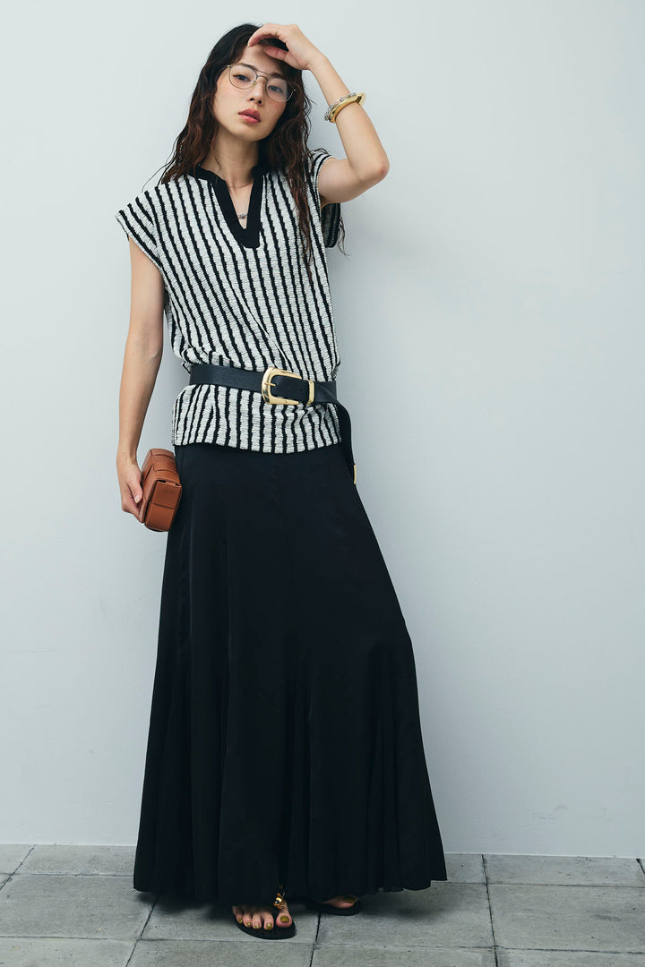 [予約/SET]ふくれジャガードスキッパーT+プリーツシアー切り替えスカート(2set)