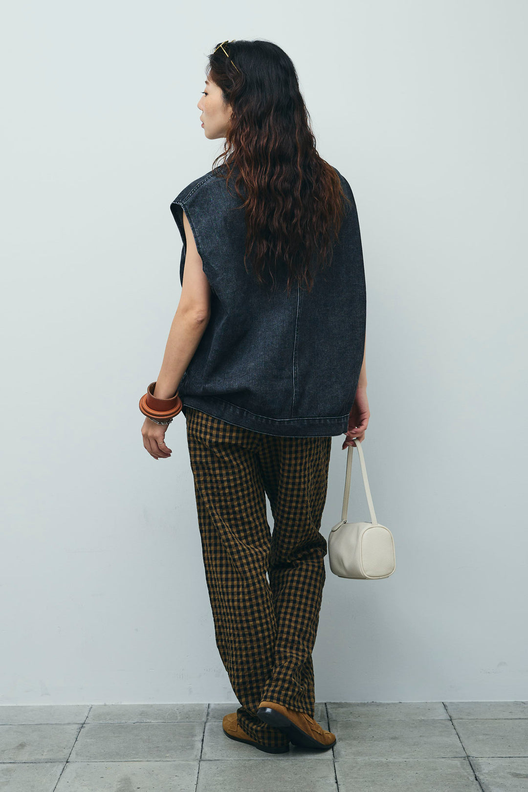 [予約/SET]オーバーサイズデニムベスト+チェックサッカー地パンツ(2set)