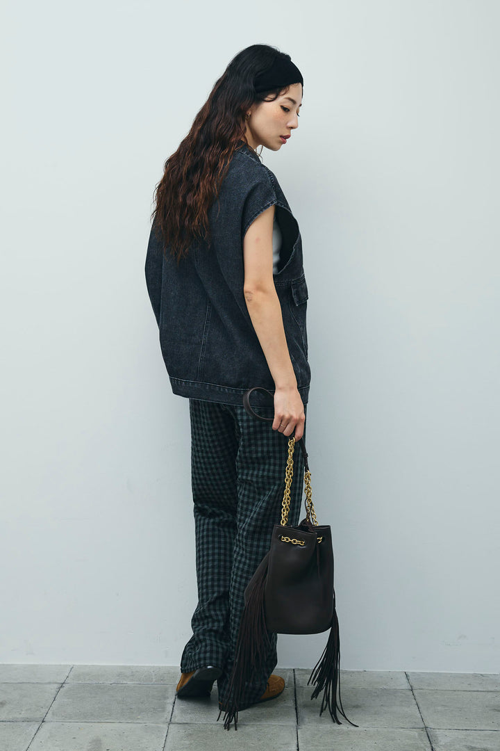 [予約/SET]オーバーサイズデニムベスト+チェックサッカー地パンツ(2set)