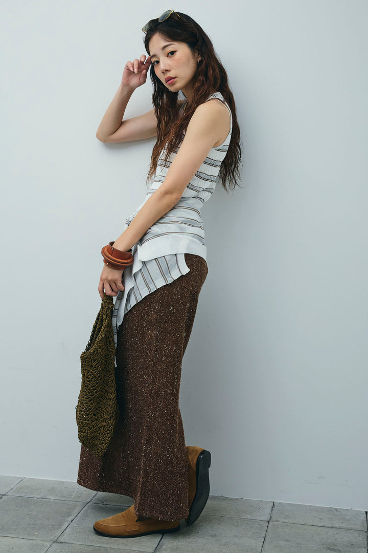 [予約/SET]ランダムボーダーシアーカーデ+ネップツイルストレートスカート(2set)