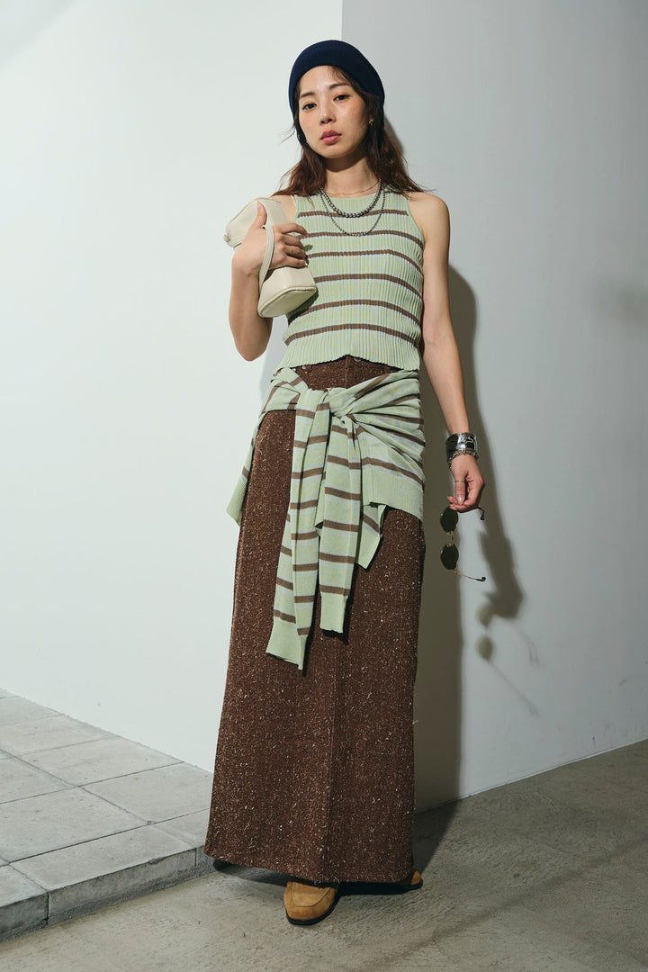 [予約/SET]ランダムボーダーシアーカーデ+ネップツイルストレートスカート(2set)