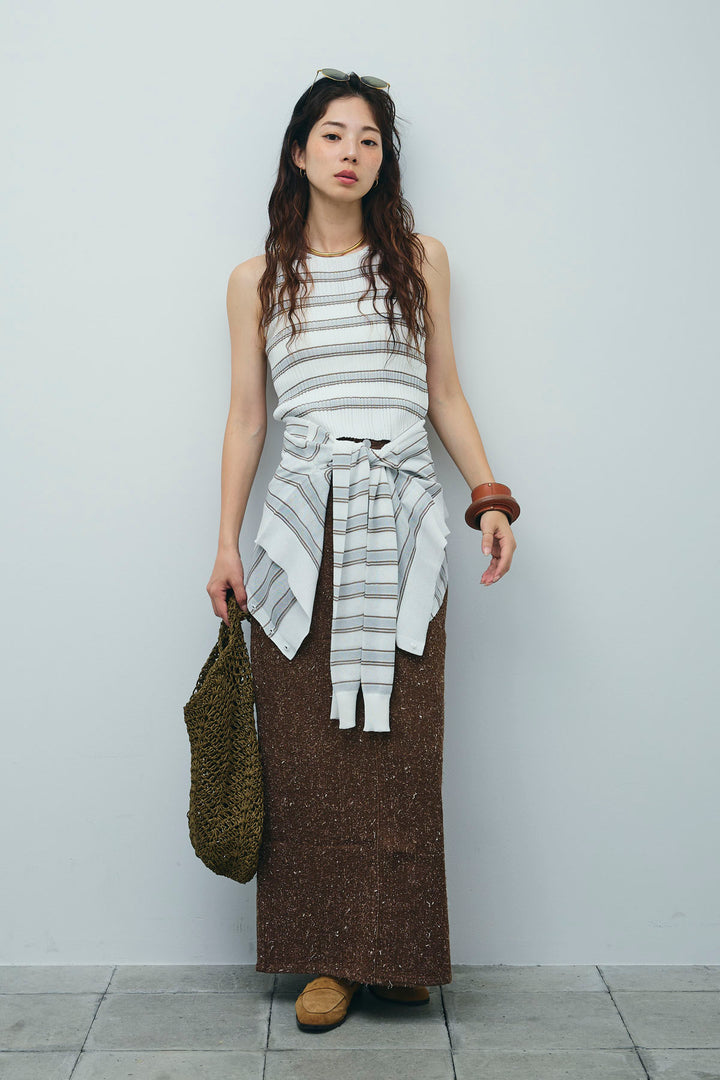[予約/SET]ランダムボーダーシアーカーデ+ネップツイルストレートスカート(2set)
